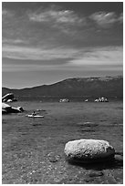 Boulders and kayak, Lake Tahoe-Nevada State Park, Nevada. USA ( black and white)