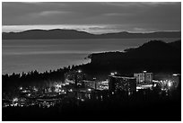 Stateline casinos and Lake Tahoe at dusk, Nevada. USA (black and white)