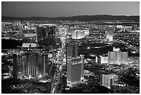Las Vegas Strip lights seen from above at sunset. Las Vegas, Nevada, USA ( black and white)