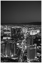 Las Vegas Boulevard and casinos seen from above at sunset. Las Vegas, Nevada, USA (black and white)