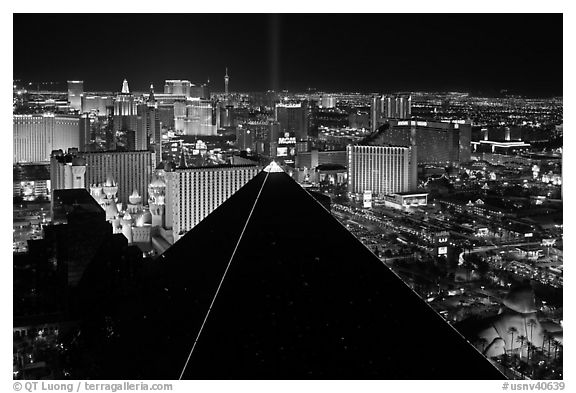 Luxor pyramid and Las Vegas skyline at night. Las Vegas, Nevada, USA