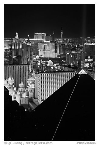 Hotel-casinos at night. Las Vegas, Nevada, USA (black and white)