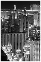 Las Vegas hotels seen from above at night. Las Vegas, Nevada, USA (black and white)
