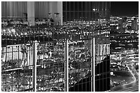 Dining room and night reflections, the Hotel at Mandalay Bay. Las Vegas, Nevada, USA (black and white)