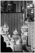 Excalibur towers from above. Las Vegas, Nevada, USA (black and white)
