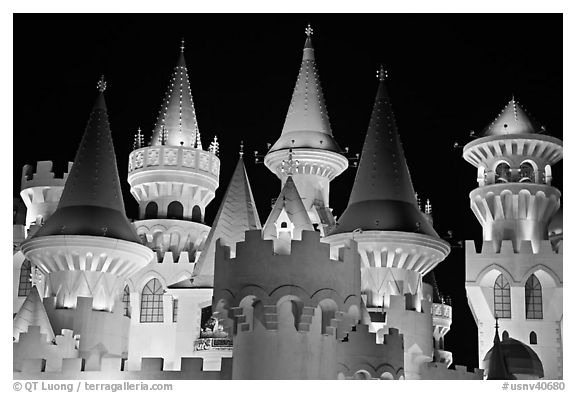 Castle-like Excalibur. Las Vegas, Nevada, USA (black and white)