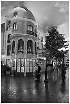 Cobblestone-like street inside Paris casino. Las Vegas, Nevada, USA (black and white)