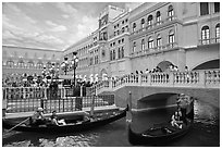 Gondolas and Saint Mark Square inside Venetian hotel. Las Vegas, Nevada, USA ( black and white)