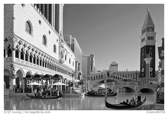 Gondola rides in front of the Venetian hotel. Las Vegas, Nevada, USA