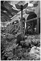 Giant watering cans in indoor garden, Bellagio Hotel. Las Vegas, Nevada, USA (black and white)