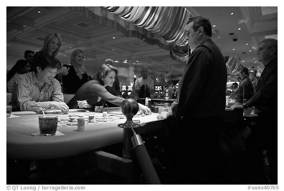 Casino table game. Las Vegas, Nevada, USA (black and white)