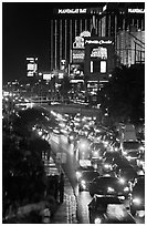 Congested traffic on Las Vegas Boulevard on Saturday night. Las Vegas, Nevada, USA (black and white)