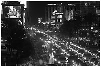 Congested foot and car traffic on Las Vegas Boulevard on Saturday night. Las Vegas, Nevada, USA (black and white)
