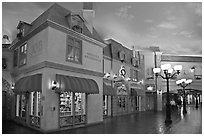Stores in French style inside Paris hotel. Las Vegas, Nevada, USA (black and white)