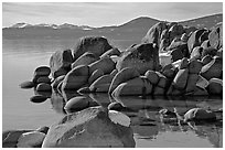 Boulders and lake in winter, Lake Tahoe-Nevada State Park, Nevada. USA ( black and white)