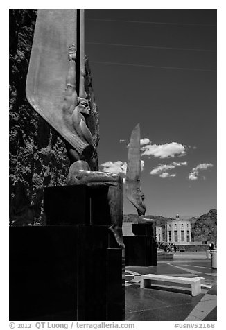 30 feet high bronze figures. Hoover Dam, Nevada and Arizona (black and white)