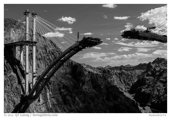 Pat Tillman Memorial Bridge (Hoover Dam Bypass) under construction. Hoover Dam, Nevada and Arizona