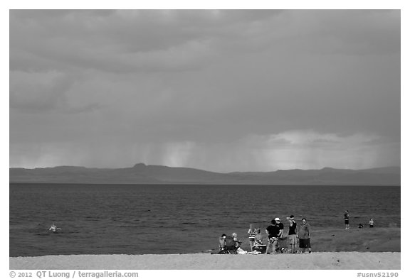 Group on lakeshore. Pyramid Lake, Nevada, USA (black and white)