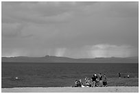Group on lakeshore. Pyramid Lake, Nevada, USA ( black and white)