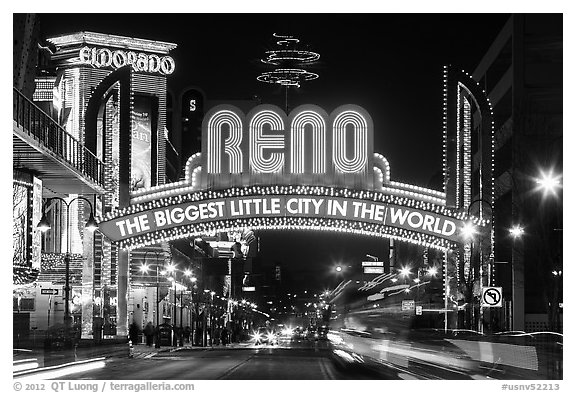 Virginia Street and Reno Arch with lights. Reno, Nevada, USA