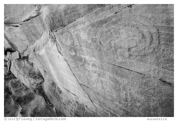 Faint petroglyphs. Gold Butte National Monument, Nevada, USA (black and white)