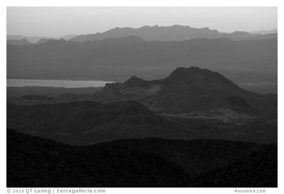 Mountain ranges at sunset. Gold Butte National Monument, Nevada, USA (black and white)