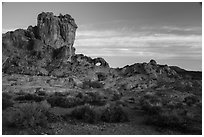 Distant natural arch. Basin And Range National Monument, Nevada, USA ( black and white)