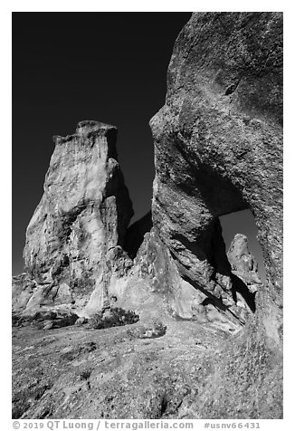 Natural arch and rock towers. Basin And Range National Monument, Nevada, USA (black and white)