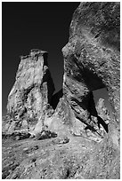 Natural arch and rock towers. Basin And Range National Monument, Nevada, USA ( black and white)