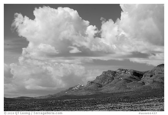 Clouds above mountain range. Basin And Range National Monument, Nevada, USA (black and white)