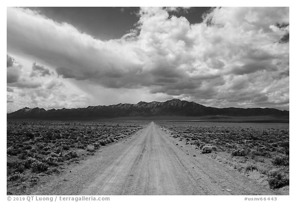 Gravel road. Basin And Range National Monument, Nevada, USA (black and white)