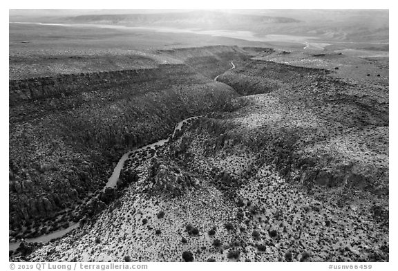 Aerial view of Valley of Faces. Basin And Range National Monument, Nevada, USA (black and white)