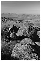Boulders on Gold Butte Peak and Lake Mead. Gold Butte National Monument, Nevada, USA ( black and white)
