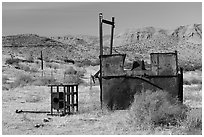 Old mining equipment, Gold Butte ghost town. Gold Butte National Monument, Nevada, USA ( black and white)