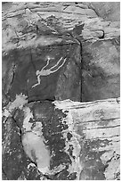 Rock wall with falling Man petroglyph. Gold Butte National Monument, Nevada, USA ( black and white)