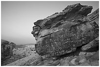 Newspaper Rock with petroglyphs at dawn. Gold Butte National Monument, Nevada, USA ( black and white)
