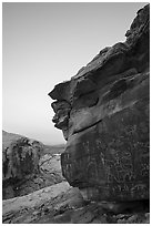 Petroglyphs on Newspaper Rock at dawn. Gold Butte National Monument, Nevada, USA ( black and white)