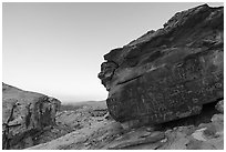 Newspaper Rock with petroglyphs at sunrise. Gold Butte National Monument, Nevada, USA ( black and white)