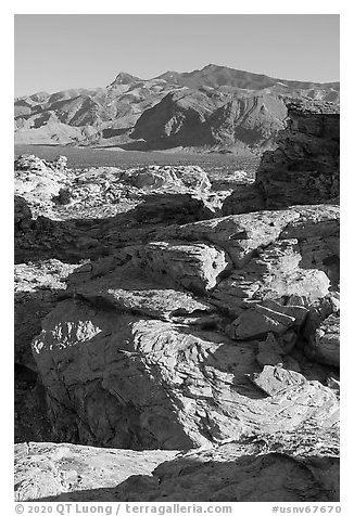 Sandstone outcrop and Virgin Mountains. Gold Butte National Monument, Nevada, USA (black and white)