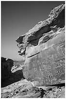Petroglyphs on Newspaper Rock, early morning. Gold Butte National Monument, Nevada, USA ( black and white)