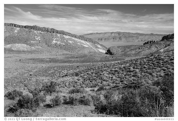 Valley near Badger Mountain. Basin And Range National Monument, Nevada, USA (black and white)