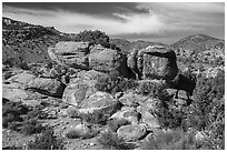 Boulders on Shaman Hill, Mount Irish Archeological Area. Basin And Range National Monument, Nevada, USA ( black and white)