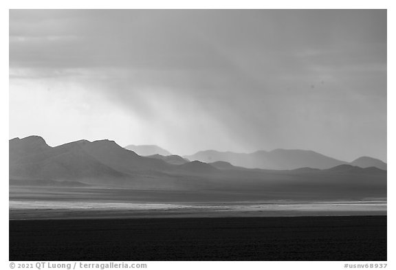Distant mountains with storm brewing. Basin And Range National Monument, Nevada, USA (black and white)