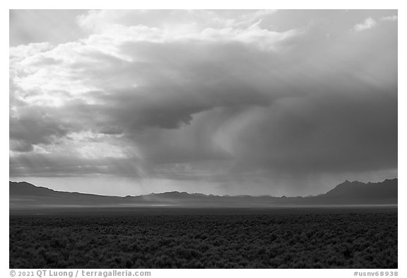 Storm clouds over Garden Valley. Basin And Range National Monument, Nevada, USA (black and white)