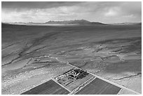 Aerial view of Heizer Ranch and City. Basin And Range National Monument, Nevada, USA ( black and white)