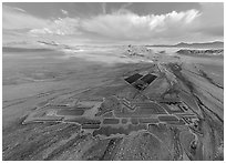 Aerial view of Michael Heizer's City. Basin And Range National Monument, Nevada, USA ( black and white)