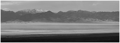 Garden Valley and Worthington Peak, sunrise. Basin And Range National Monument, Nevada, USA (Panoramic black and white)