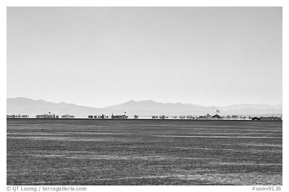 Black Rock City, a temporary community, Black Rock Desert. Nevada, USA (black and white)