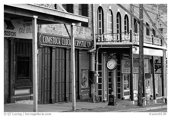 Old storefronts. Virginia City, Nevada, USA (black and white)