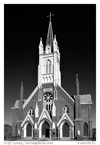 St Mary in the Mountains Church, afternoon. Virginia City, Nevada, USA (black and white)
